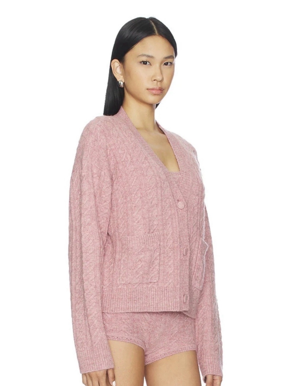 Lovers and Friends Juliee Cardigan Sweater Mauve Small V-neck Cable Knit Texture